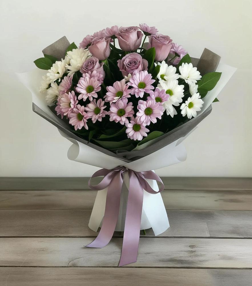 Букет цветов из: Хризантемы и Розы в Рязановский