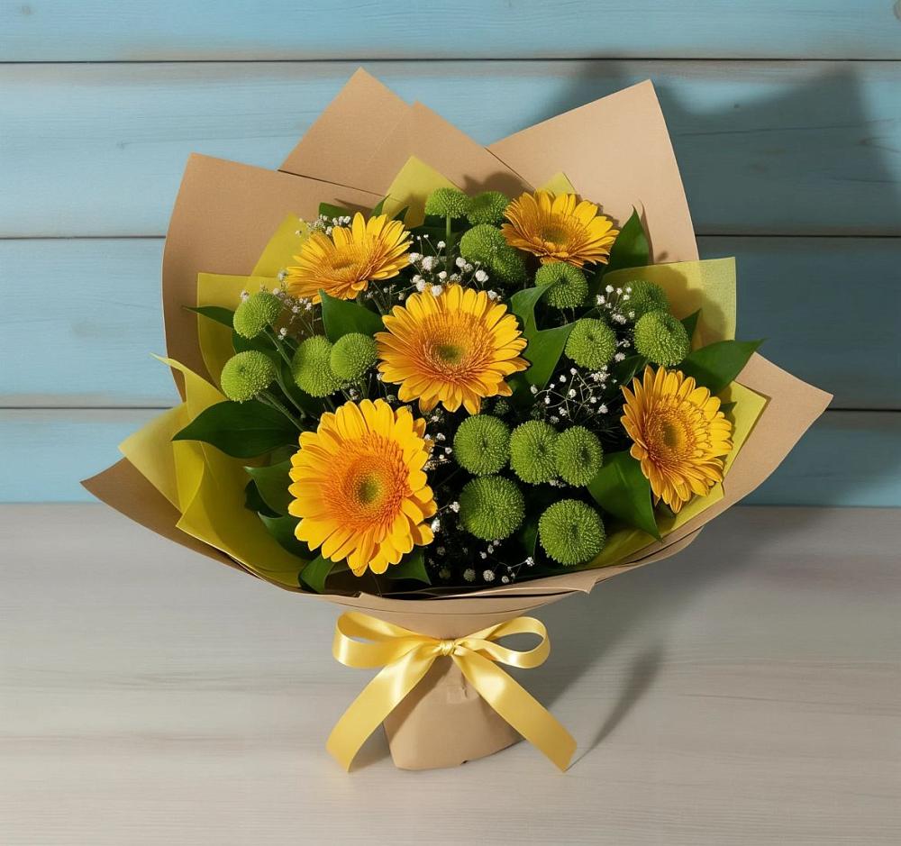 Букет цветов из: Герберы и Хризантемы в Рязановский