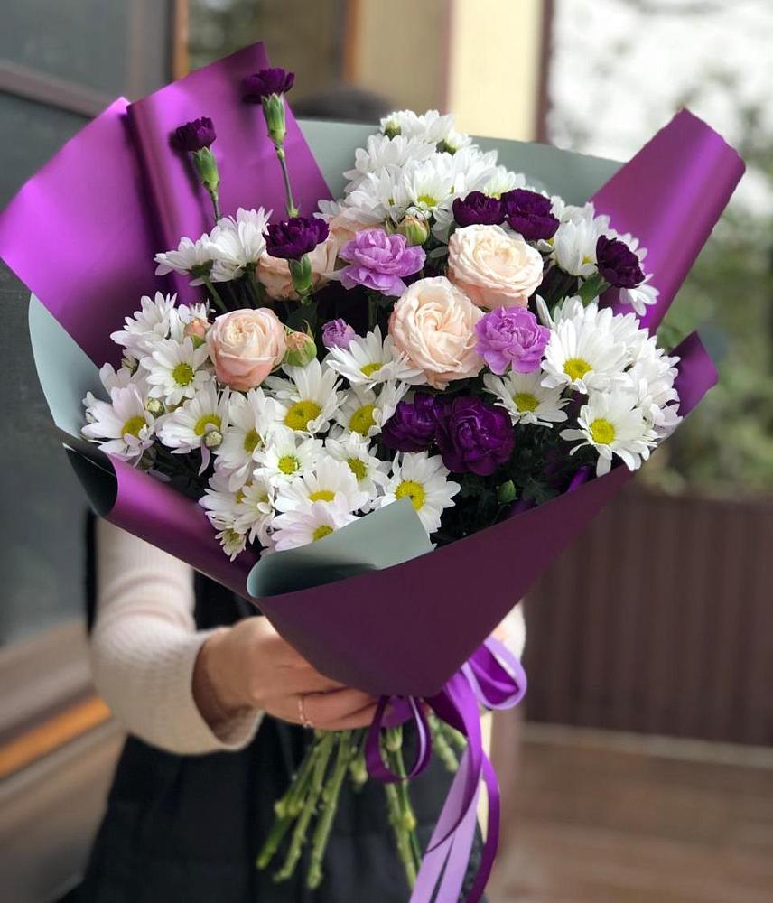 Букет цветов из: Хризантемы, Гвоздики и Розы в Рязановский