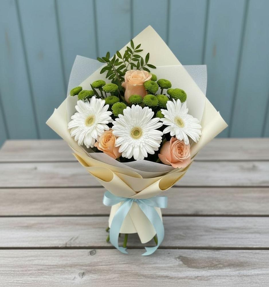 Букет цветов из: Герберы, Розы и Хризантемы в Рязановский