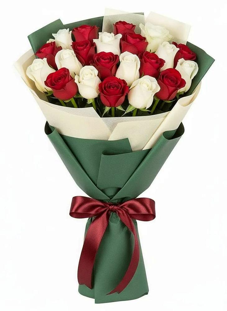 Букет Микс из красных и белых роз в Рязановский