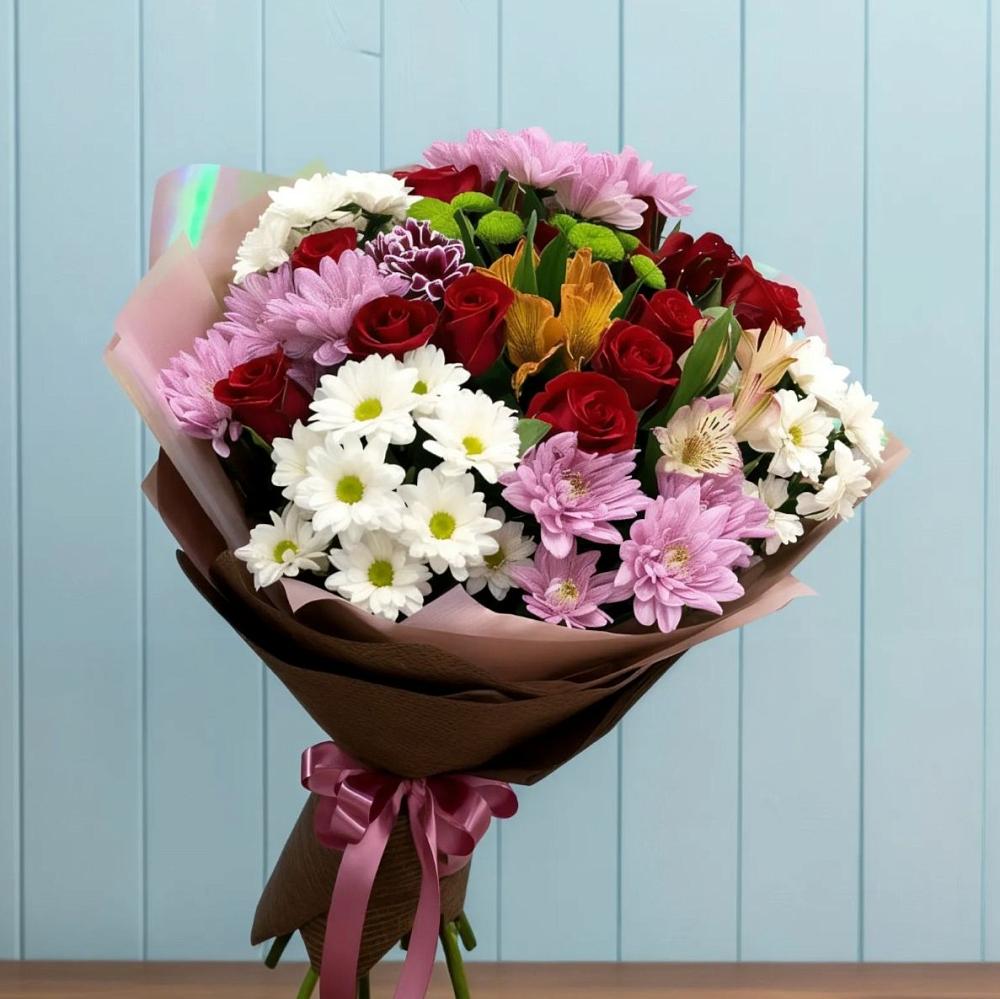 Букет цветов из: Розы, Хризантемы и Альстромерии в Рязановский