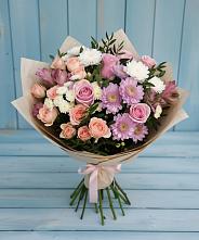 Букет цветов из:  Хризантемы, Розы и Альстромерии в Рязановский