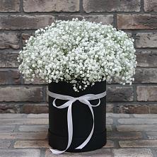 Цветочная композиция из Гипсофила в шляпной коробке в Рязановский